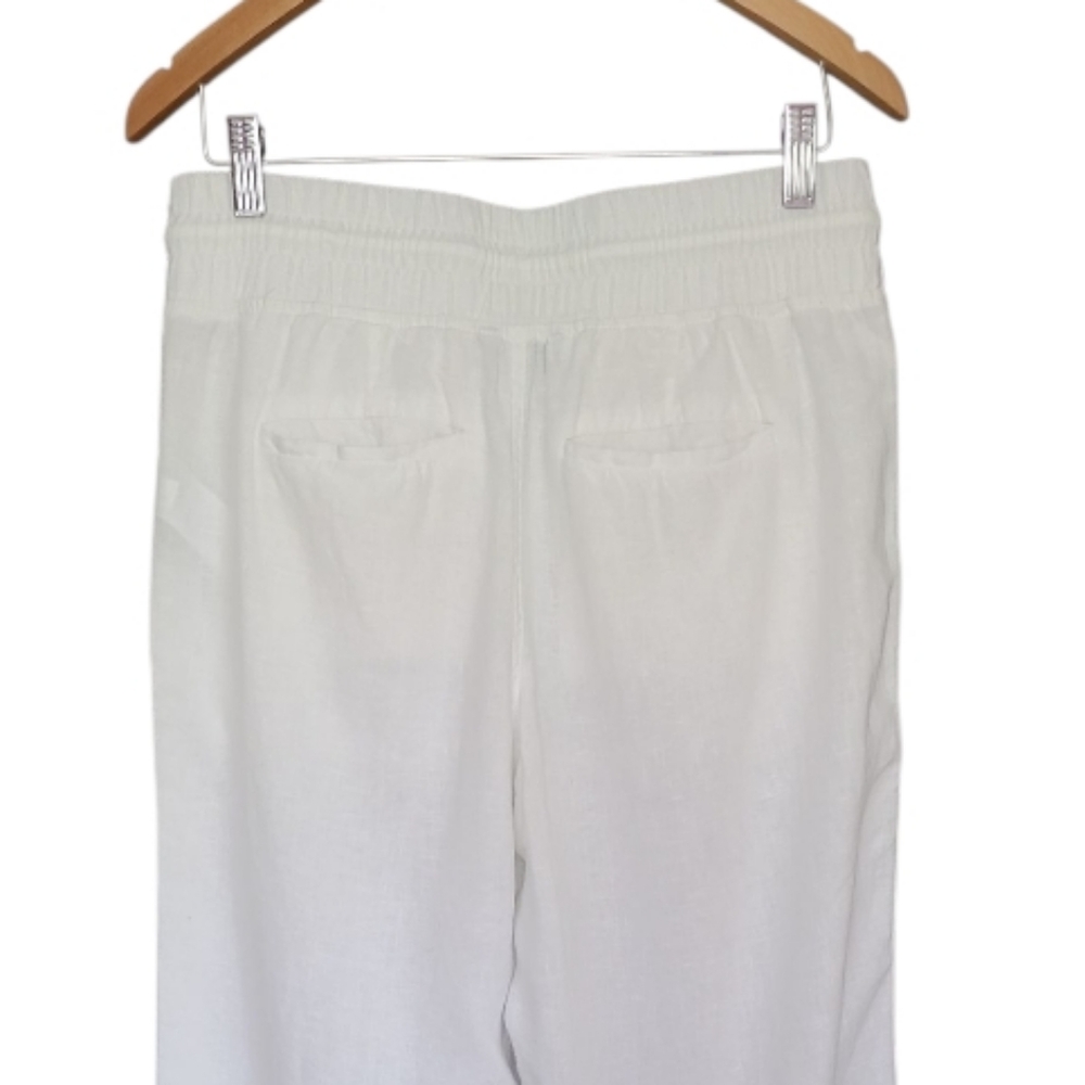 Athleta Cabo 100% Linen Wide Leg Pant White Activewear Elastic Tie Waist Size 8 - Picture 12 of 17